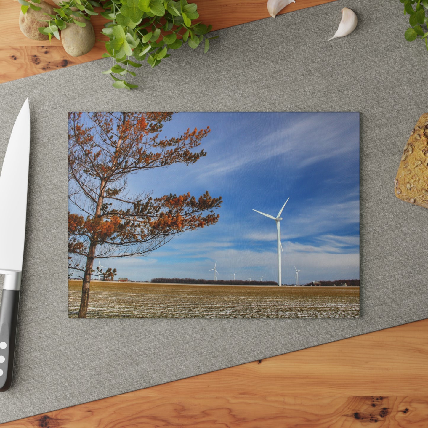 Barn Boutique Rustic Tempered-Glass Cutting Board| Winter Windmills