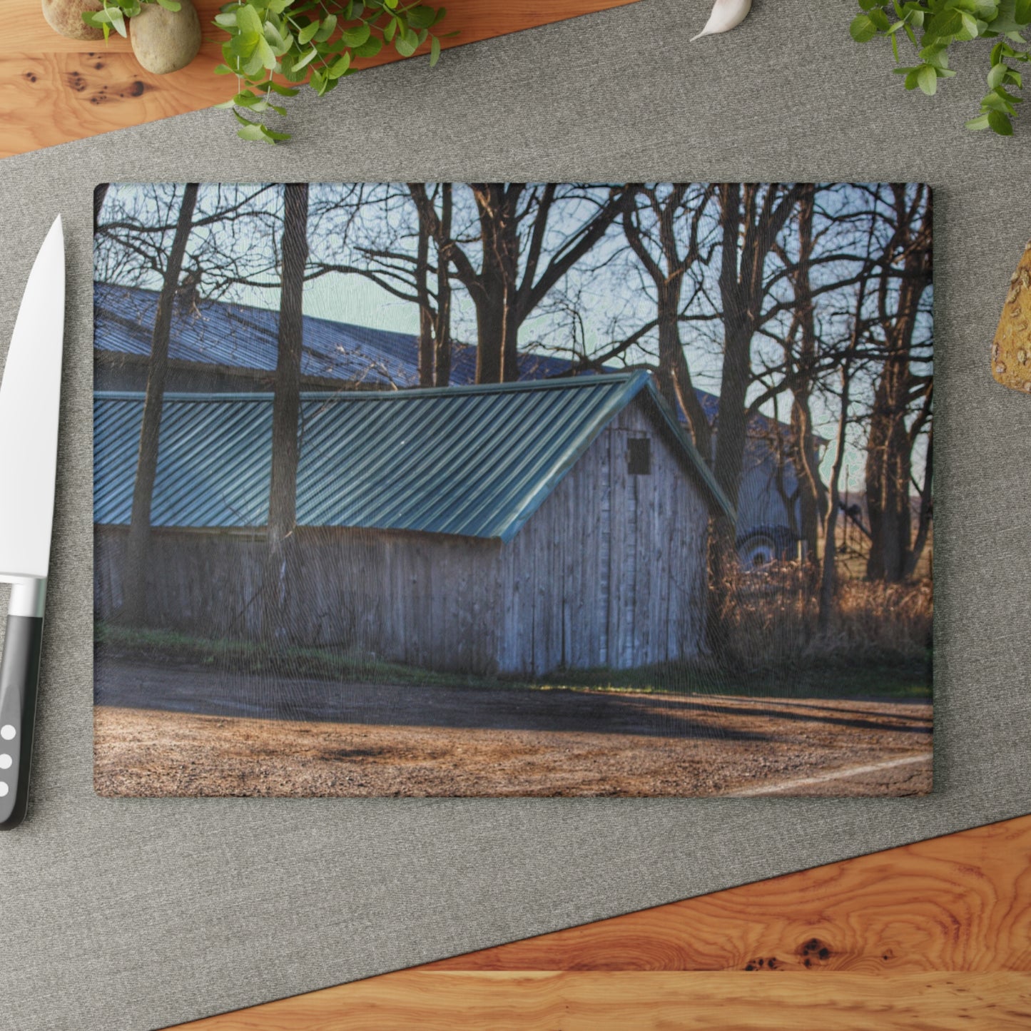 U R There Photography Baldwin Roadside Shack Rustic Farmhouse Tempered-Glass Cutting Board