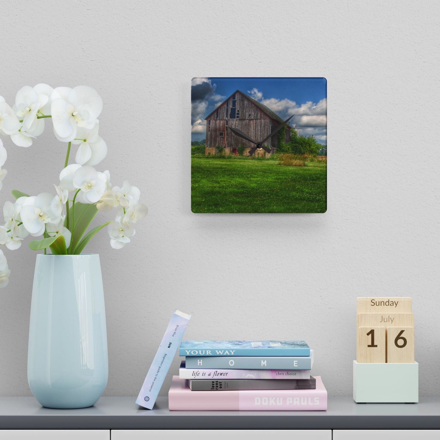 U R There Photography Bohms Road Grey II Rustic Farmhouse Acrylic Analog Wall Clock
