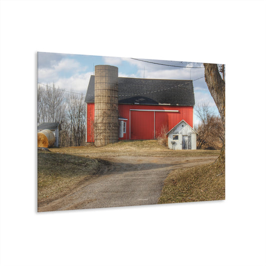 U R There Photography Mayville Road Red and Silo Rustic Farmhouse Acrylic Wall Print