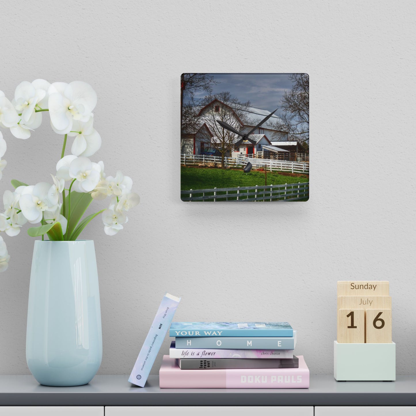 U R There Photography Henderson Whites Rustic Farmhouse Acrylic Analog Wall Clock