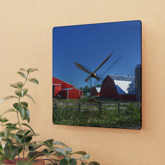 U R There Photography Mount Morris Road Farm and Horse Rustic Farmhouse Acrylic Analog Wall Clock