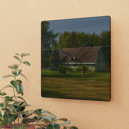 U R There Photography Crawford Road Green Rustic Farmhouse Acrylic Analog Wall Clock