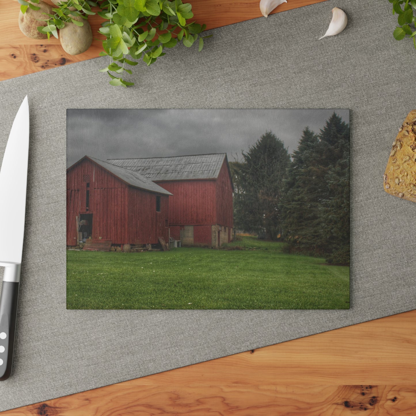 U R There Photography Bowers Road Red II Rustic Farmhouse Tempered-Glass Cutting Board