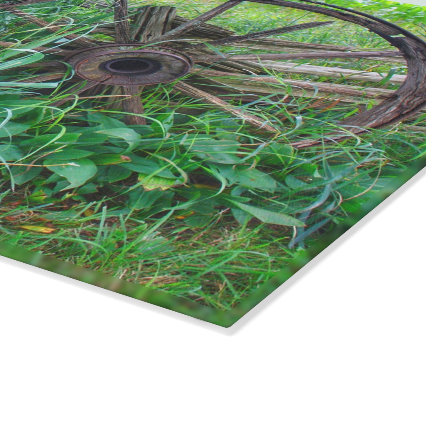U R There Photography Wagon Wheel Fences Rustic Farmhouse Tempered-Glass Cutting Board