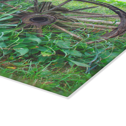 U R There Photography Wagon Wheel Fences Rustic Farmhouse Tempered-Glass Cutting Board