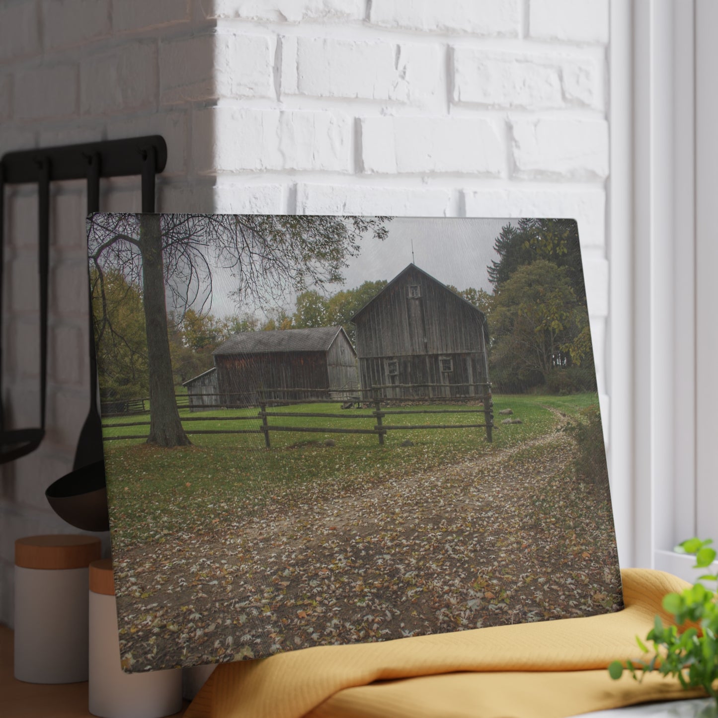 U R There Photography Wilder Road Greys II Rustic Farmhouse Tempered-Glass Cutting Board