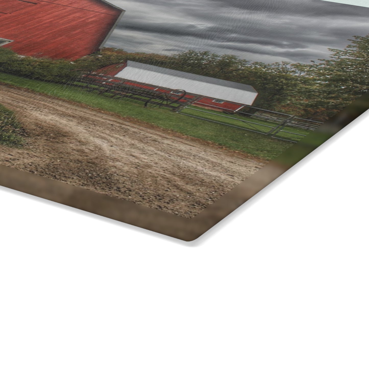 U R There Photography Horton Road Red and Silo Rustic Farmhouse Tempered-Glass Cutting Board