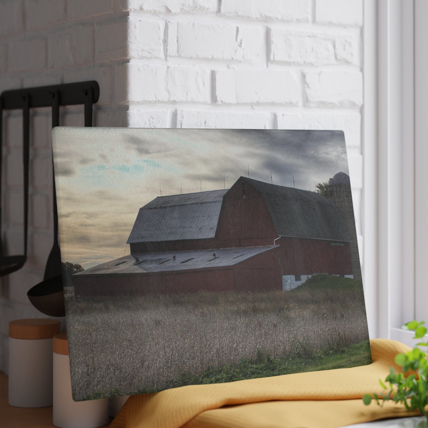 U R There Photography Brown City Red I Rustic Farmhouse Tempered-Glass Cutting Board