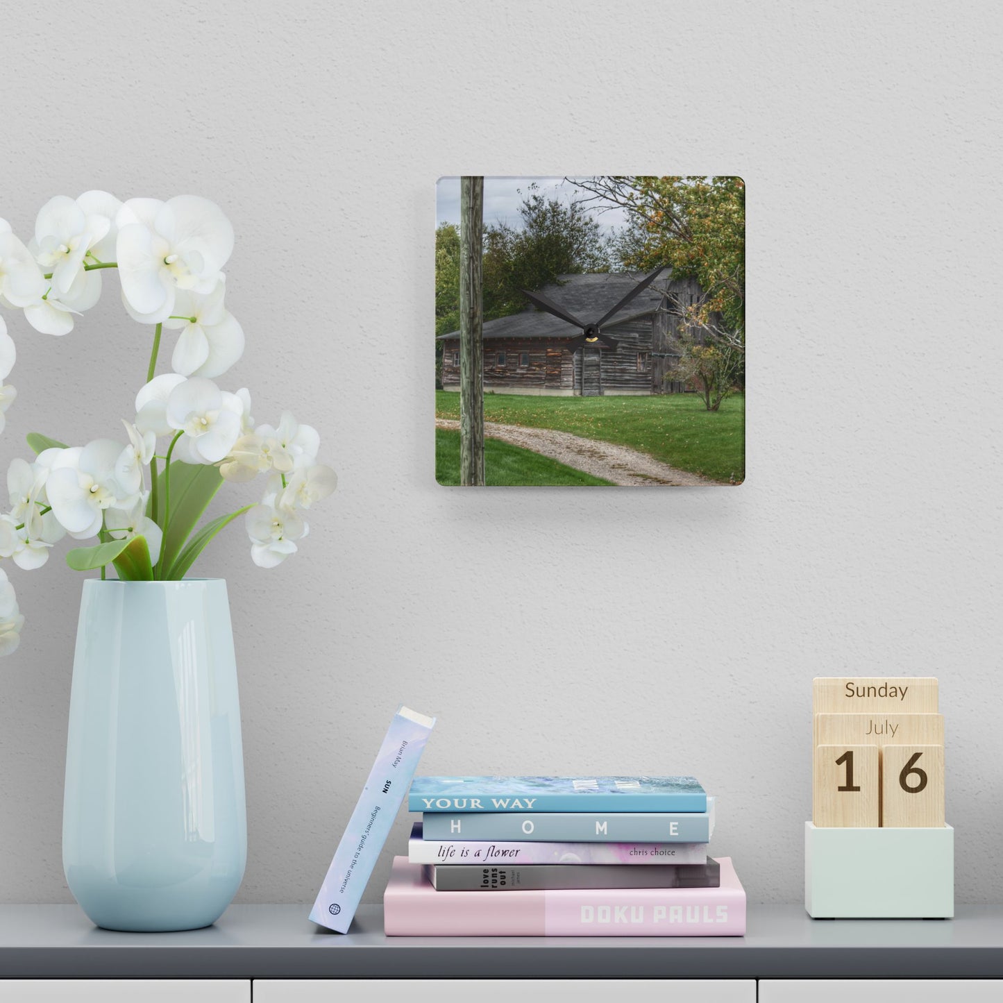 U R There Photography Hayes Road Hidden II Rustic Farmhouse Acrylic Analog Wall Clock