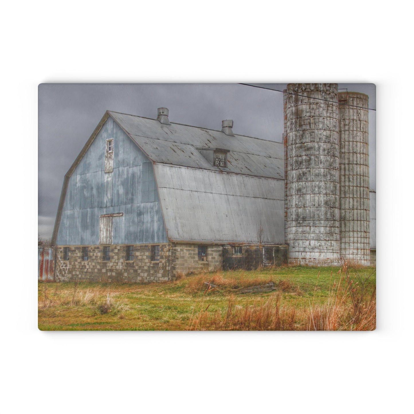 U R There Photography Daley Road Grey III Rustic Farmhouse Tempered-Glass Cutting Board