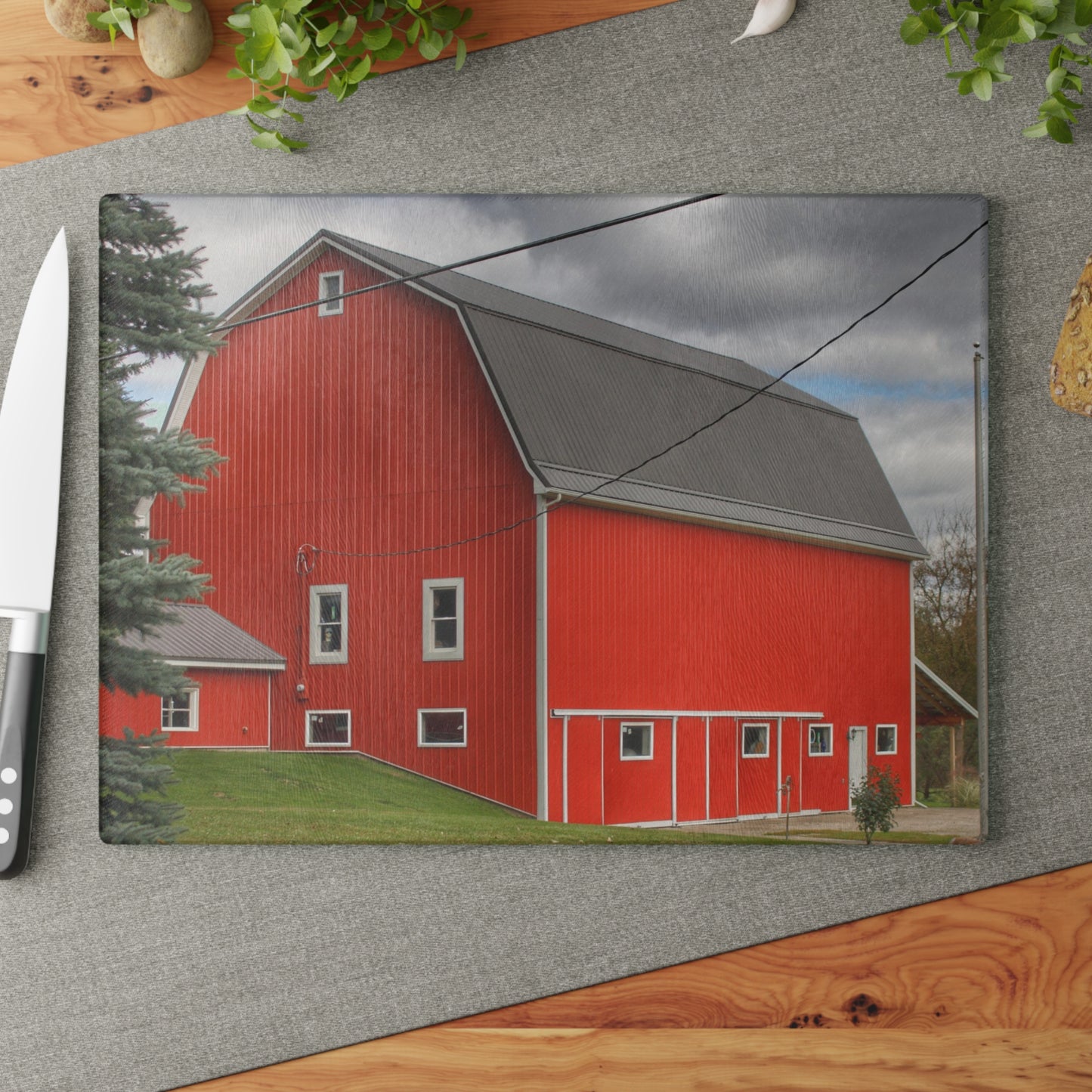 U R There Photography Connell Road Modern Red Rustic Farmhouse Tempered-Glass Cutting Board