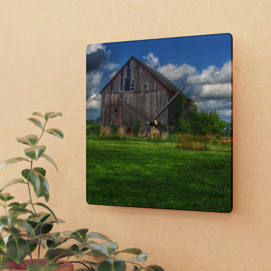 U R There Photography Bohms Road Grey II Rustic Farmhouse Acrylic Analog Wall Clock