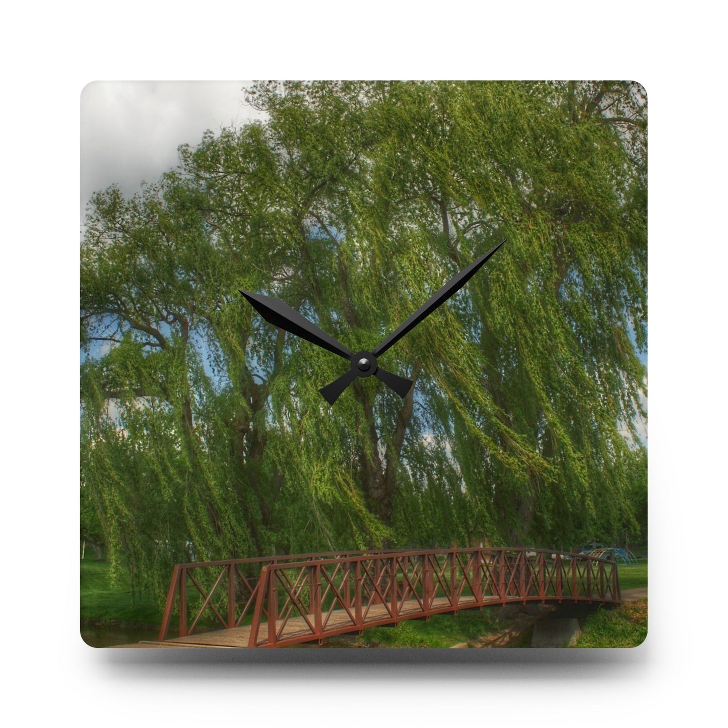 U R There Photography Cramton Park Bridge in Lapeer Rustic Farmhouse Acrylic Analog Wall Clock