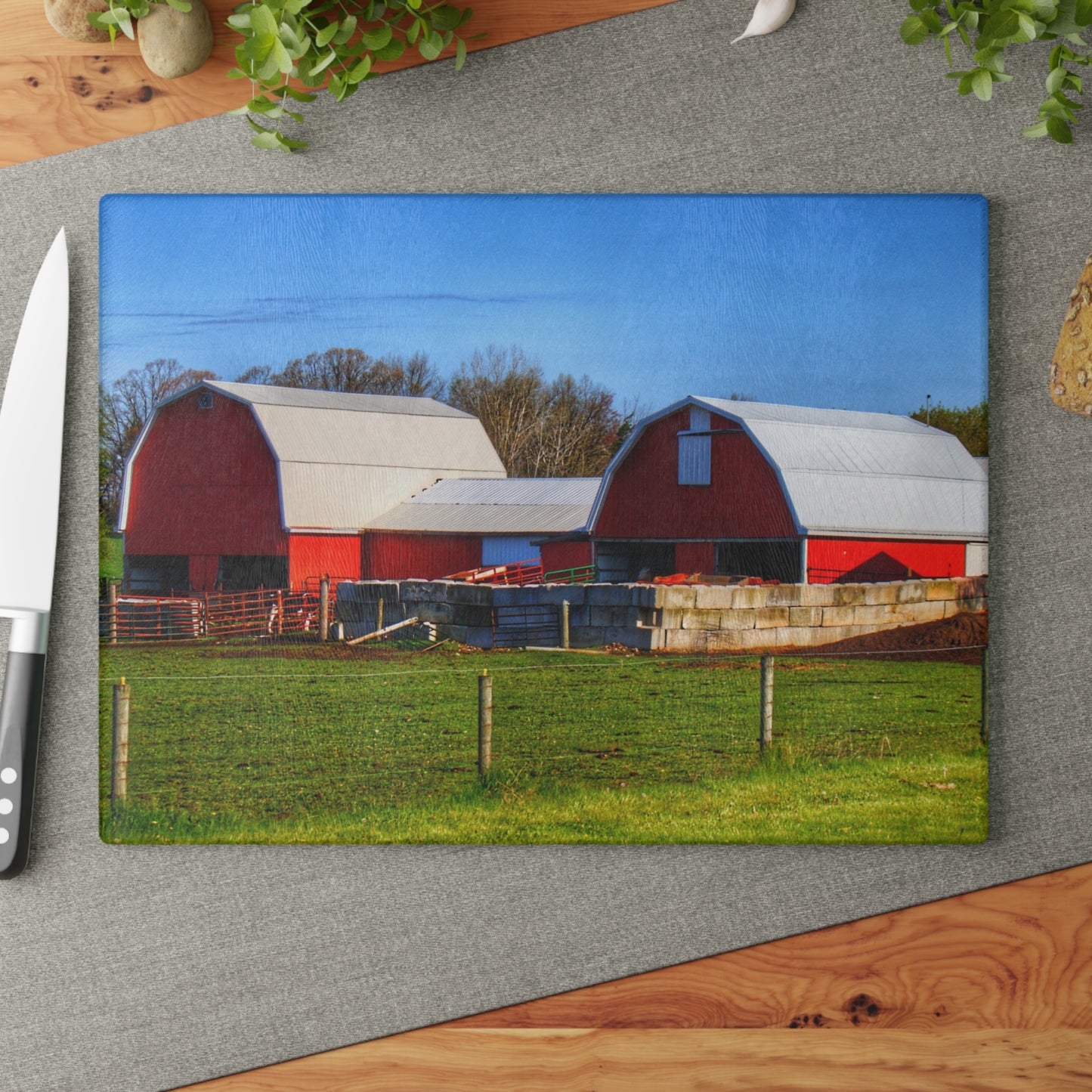 U R There Photography M-15 Reds Rustic Farmhouse Tempered-Glass Cutting Board