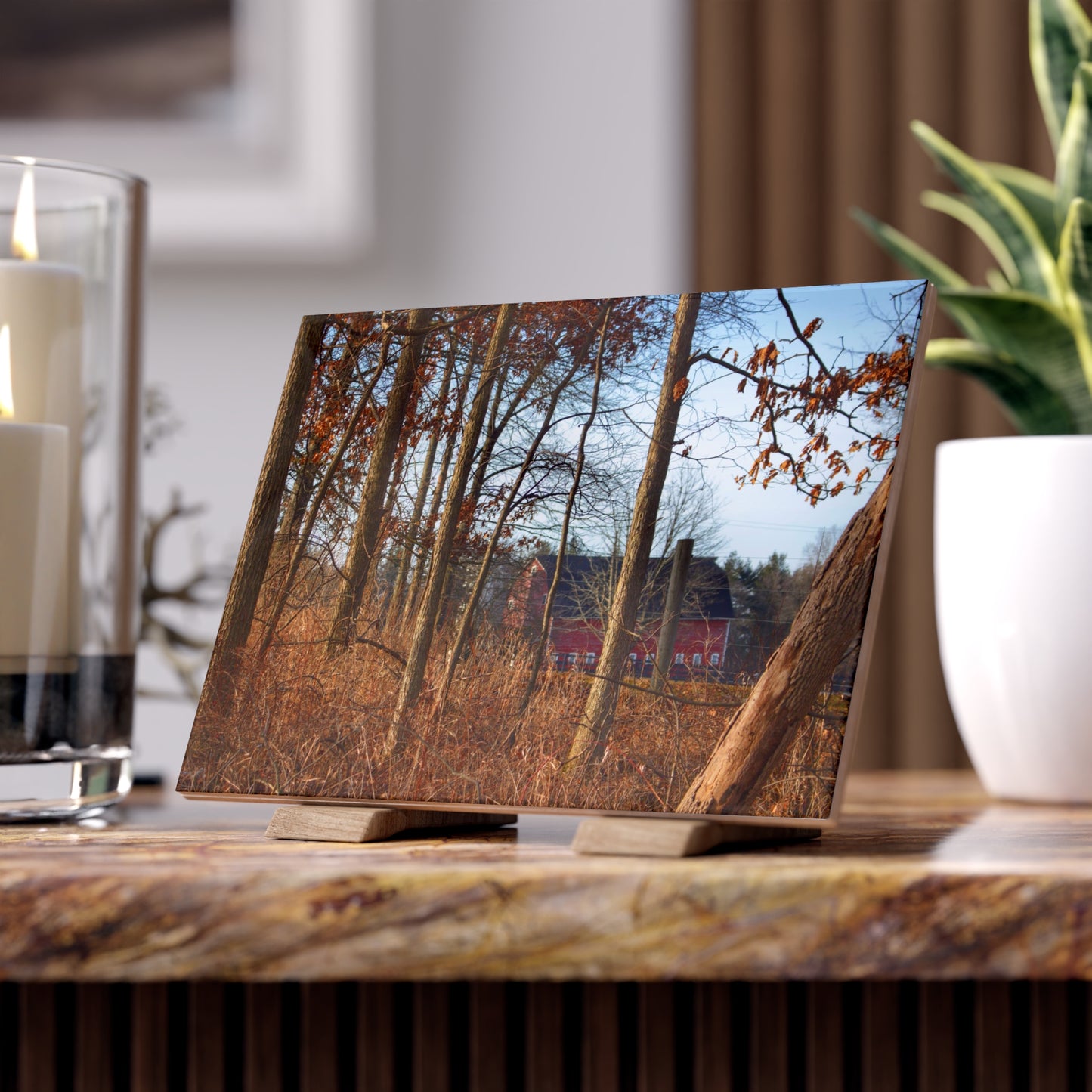 U R There Photography Blood Road Red II Rustic Farmhouse Decorative Ceramic Tile