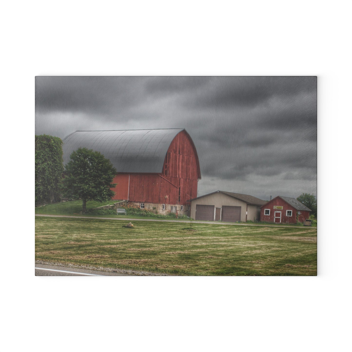 U R There Photography M-24 Country Bench Barn Rustic Farmhouse Tempered-Glass Cutting Board