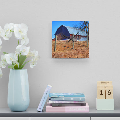 U R There Photography Marathon Haybarn on the Hill II Rustic Farmhouse Acrylic Analog Wall Clock