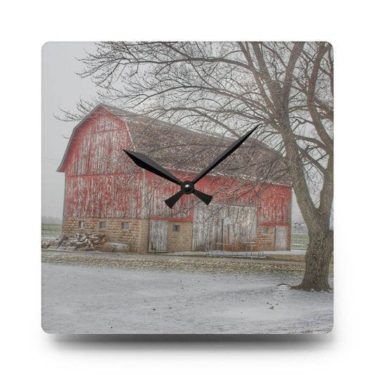 Cumber Road Red I Rustic Farmhouse Acrylic Analog Wall Clock 10.75'' × 10.75'' (Square)
