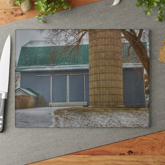 U R There Photography Hollow Corners Grey and Silo Rustic Farmhouse Tempered-Glass Cutting Board