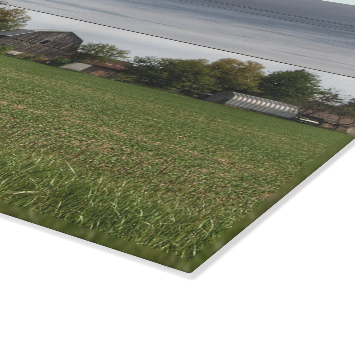 U R There Photography Old Grey Across the Field Rustic Farmhouse Tempered-Glass Cutting Board
