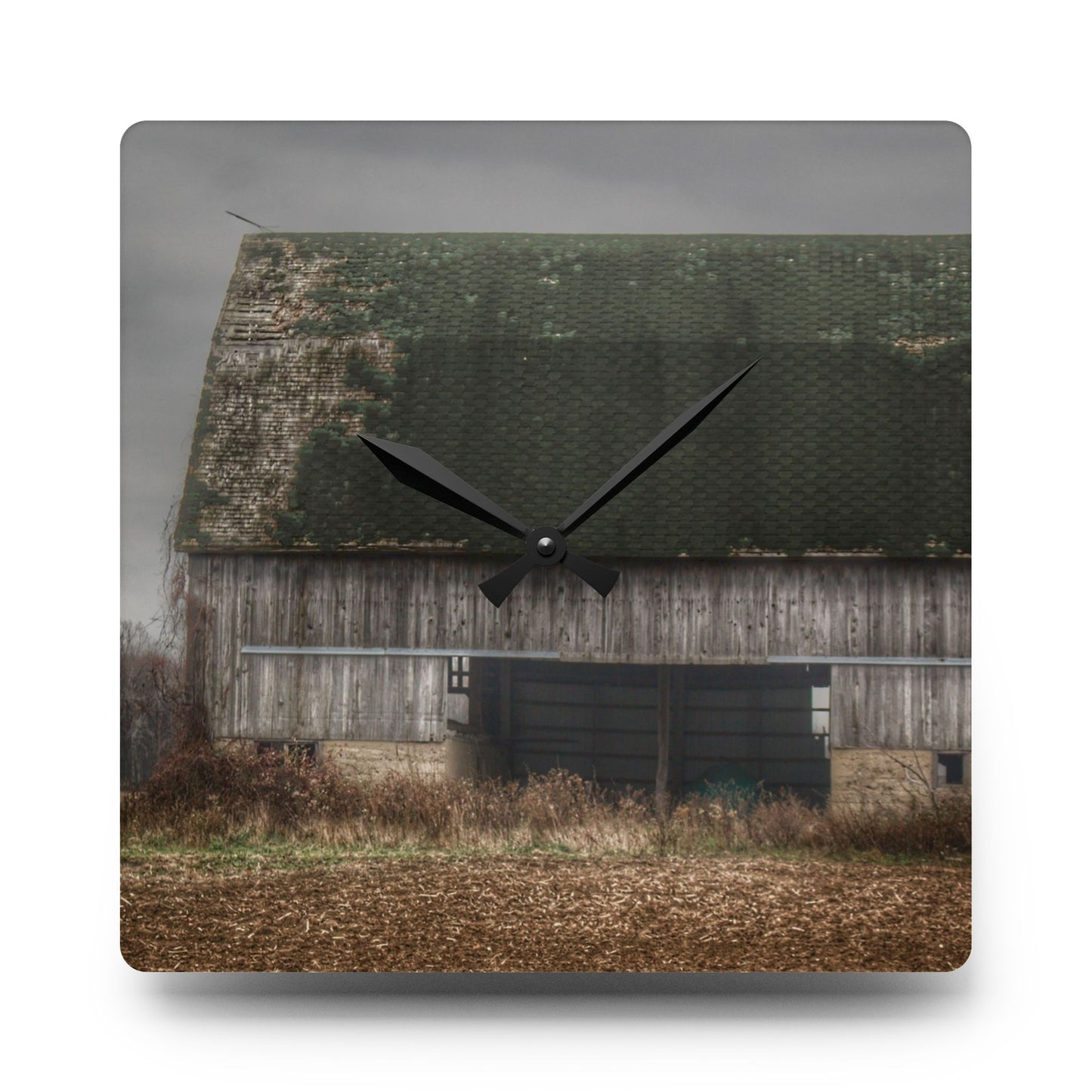 U R There Photography Stone Road Old Grey II Rustic Farmhouse Acrylic Analog Wall Clock
