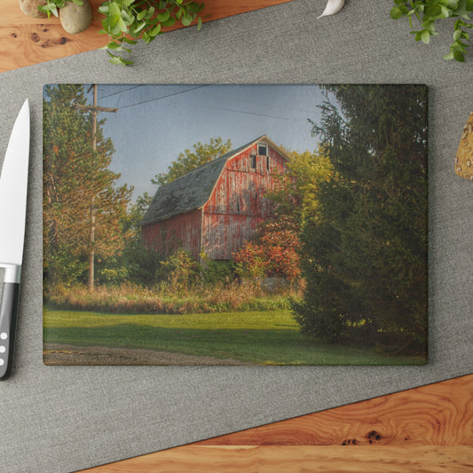 U R There Photography Belle River Red I Rustic Farmhouse Tempered-Glass Cutting Board