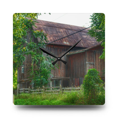 U R There Photography Oxford Rusted Red I Rustic Farmhouse Acrylic Analog Wall Clock