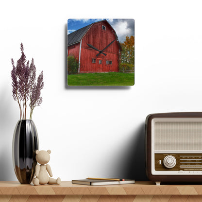 U R There Photography Hegal Road Old Red II Rustic Farmhouse Acrylic Analog Wall Clock