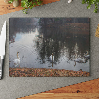 U R There Photography Swans of Duck Lake I Rustic Farmhouse Tempered-Glass Cutting Board