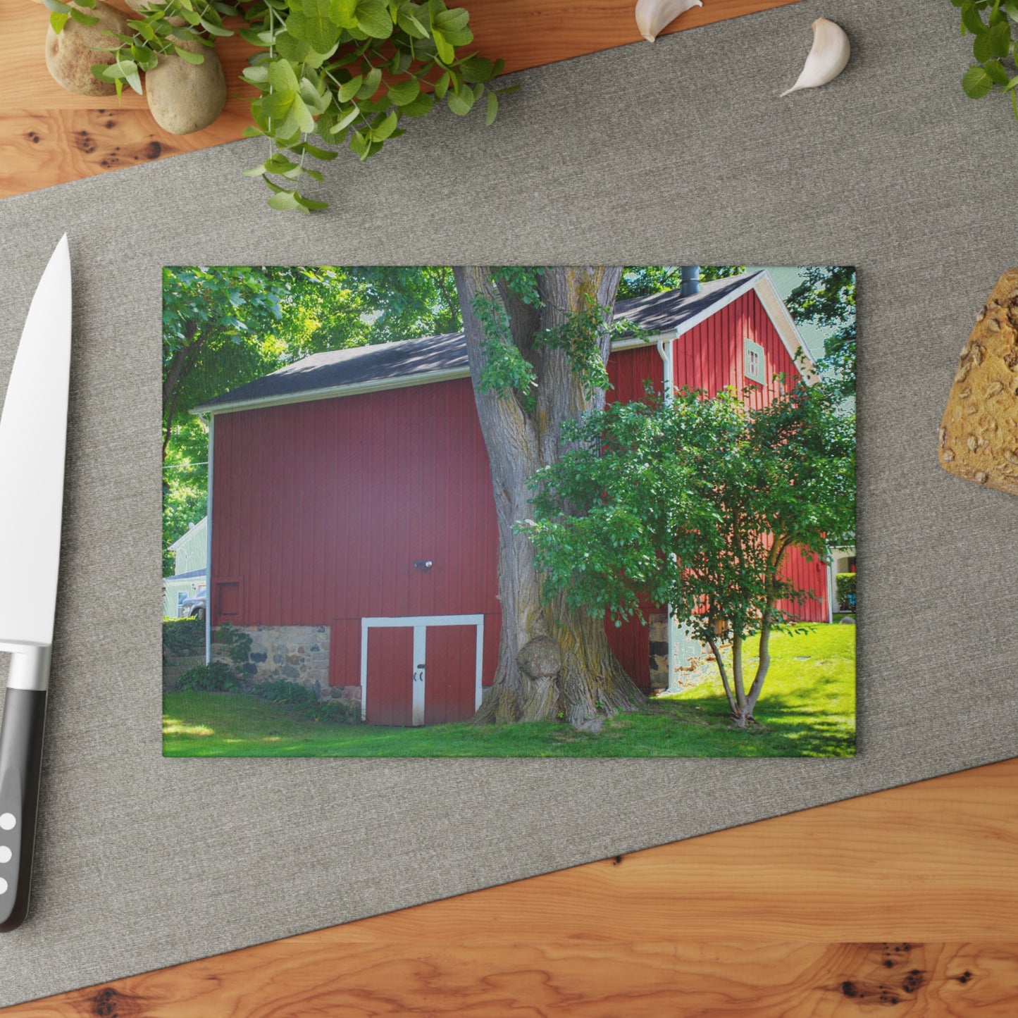 U R There Photography Court Street City Red Rustic Farmhouse Tempered-Glass Cutting Board