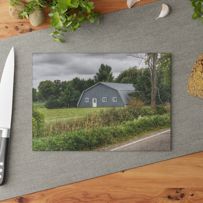 U R There Photography Hinson Road Grey Quonset Rustic Farmhouse Tempered-Glass Cutting Board