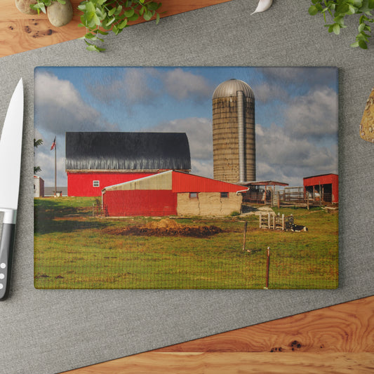 U R There Photography Kingston Checkerboard Farm Rustic Farmhouse Tempered-Glass Cutting Board