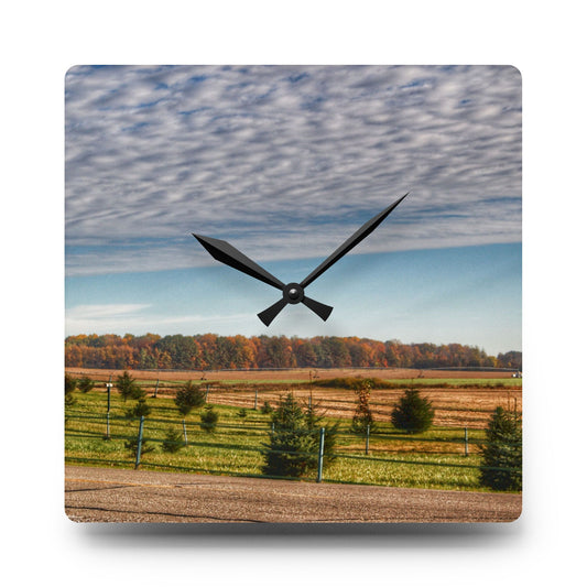 Fences, Firs and Fall Rustic Farmhouse Acrylic Analog Wall Clock 10.75'' × 10.75'' (Square)