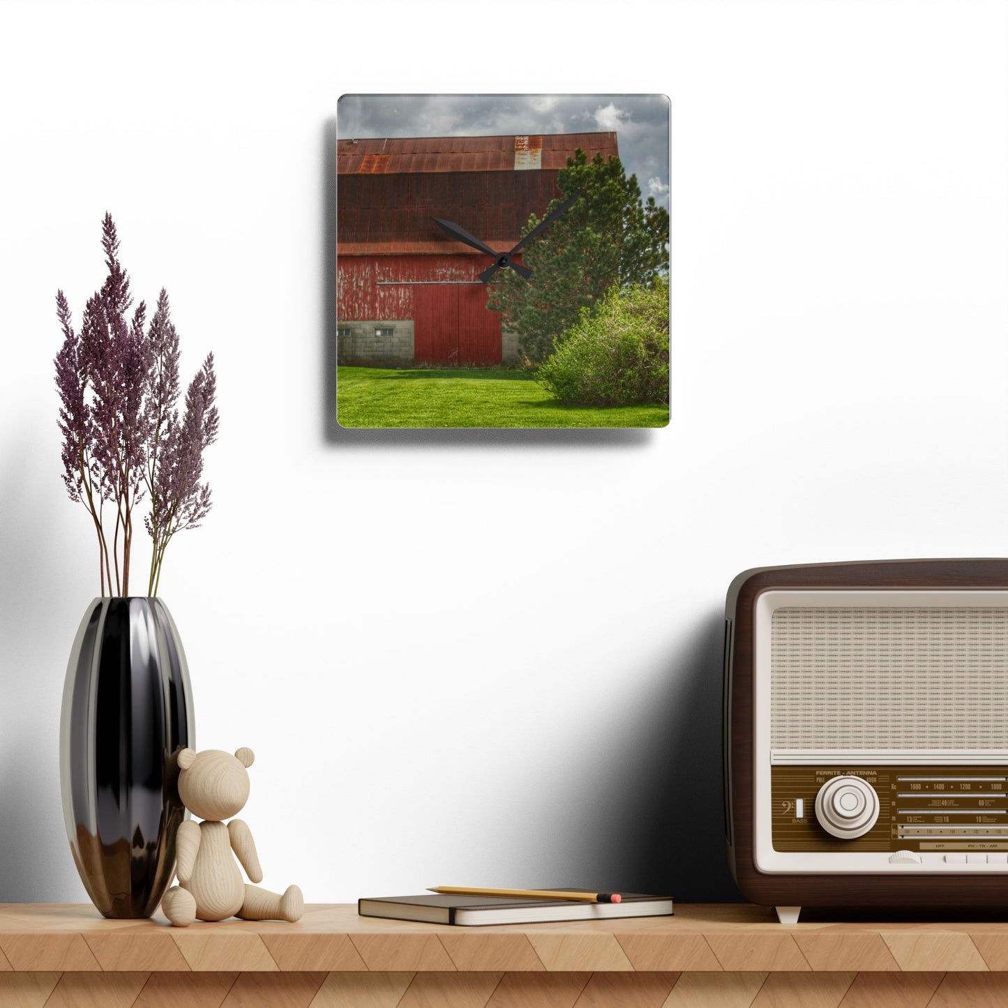 U R There Photography Big Rusted Red Rustic Farmhouse Acrylic Analog Wall Clock