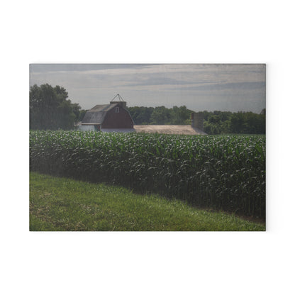 U R There Photography Above the Corn on Piersonville Road II Rustic Farmhouse Tempered-Glass Cutting Board