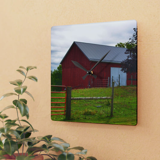 U R There Photography Slattery Red Rustic Farmhouse Acrylic Analog Wall Clock