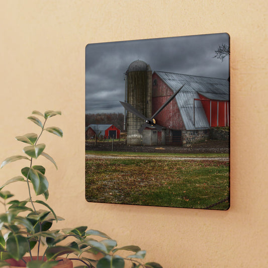 U R There Photography Slattery Roadside Red I Rustic Farmhouse Acrylic Analog Wall Clock