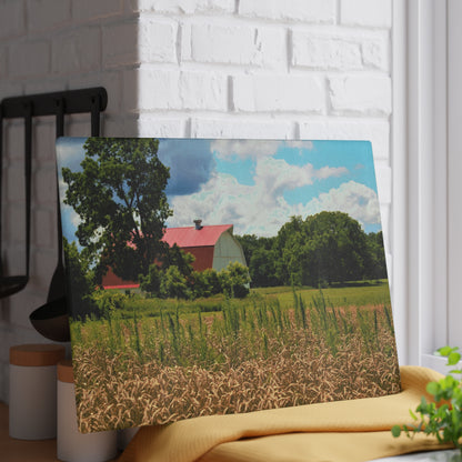U R There Photography Northern White Rustic Farmhouse Tempered-Glass Cutting Board 8 "x 11"