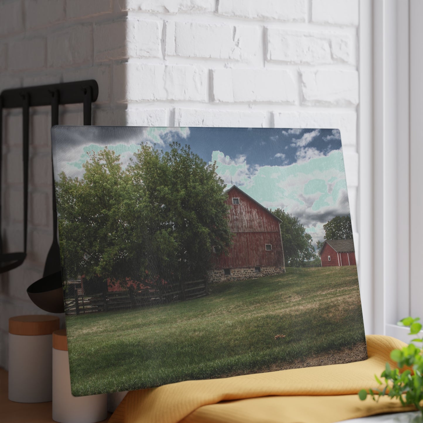 U R There Photography Five Lakes Red I Rustic Farmhouse Tempered-Glass Cutting Board