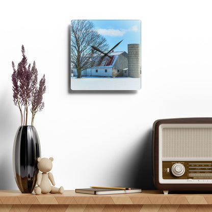 U R There Photography Barnes Road White Rustic Farmhouse Acrylic Analog Wall Clock
