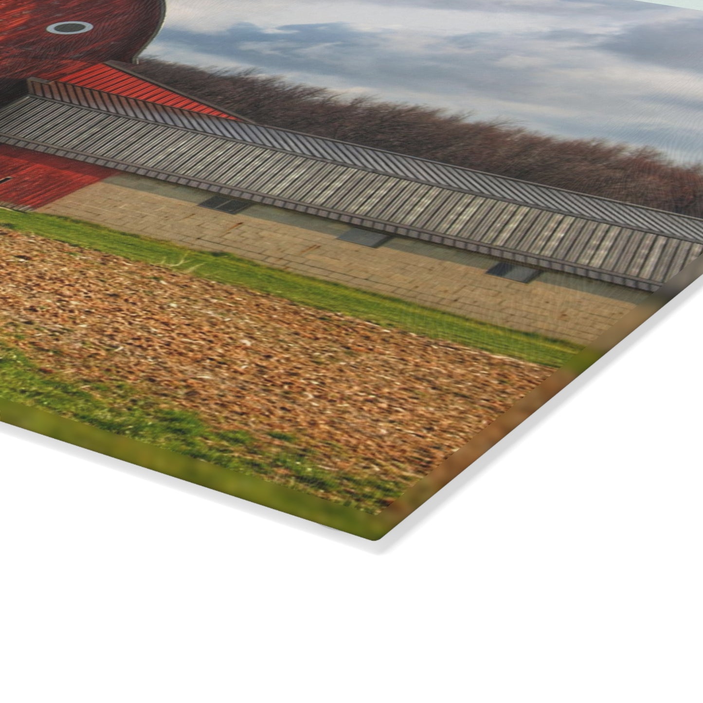 U R There Photography Clear Lake Road Fieldstone Red Rustic Farmhouse Tempered-Glass Cutting Board