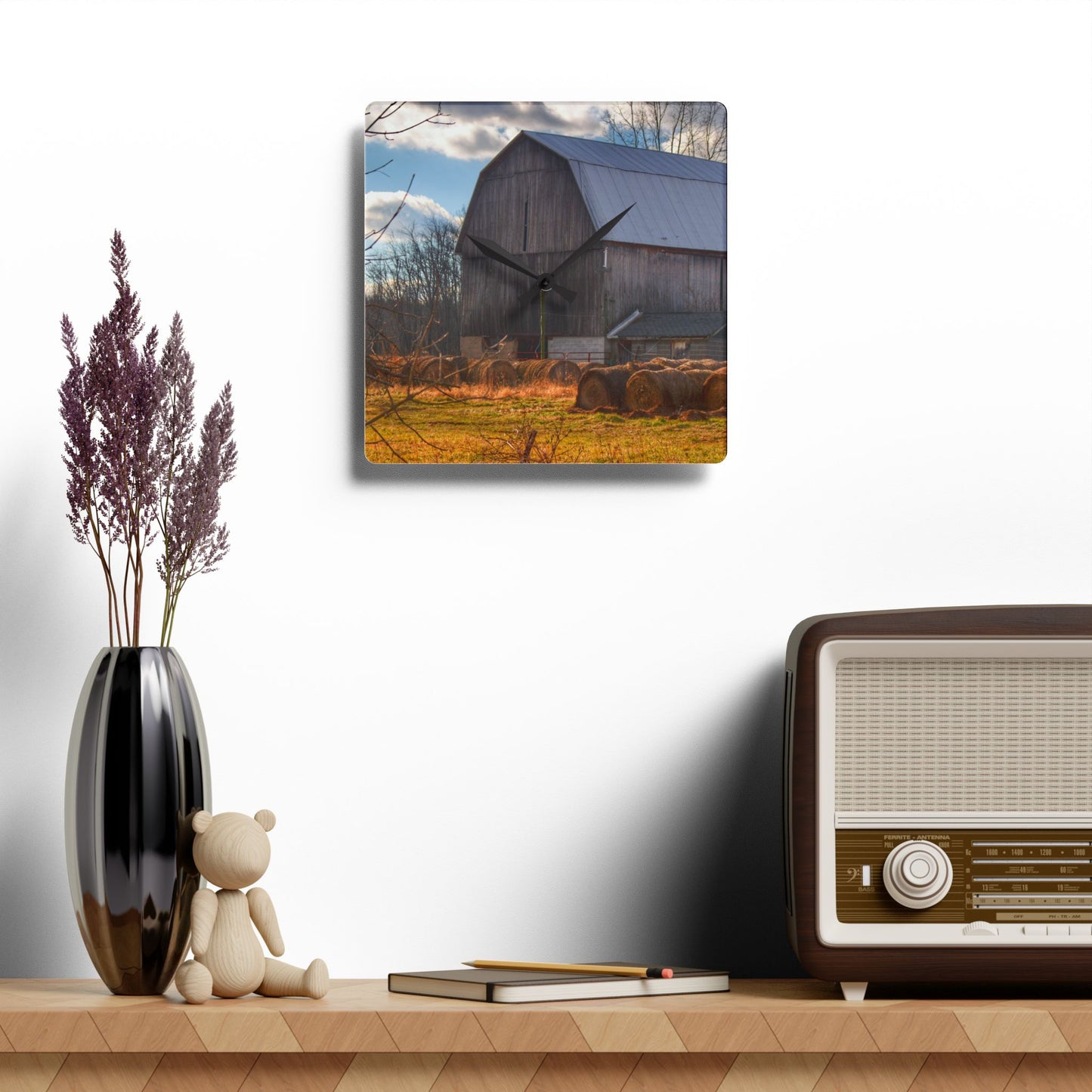 U R There Photography Sandusky Grey Haybarn Rustic Farmhouse Acrylic Analog Wall Clock