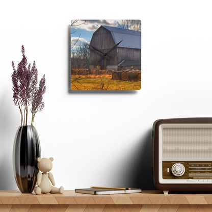 U R There Photography Sandusky Grey Haybarn Rustic Farmhouse Acrylic Analog Wall Clock