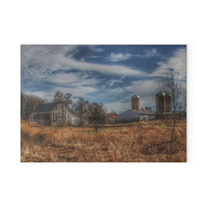 U R There Photography Newark Road White II Rustic Farmhouse Tempered-Glass Cutting Board