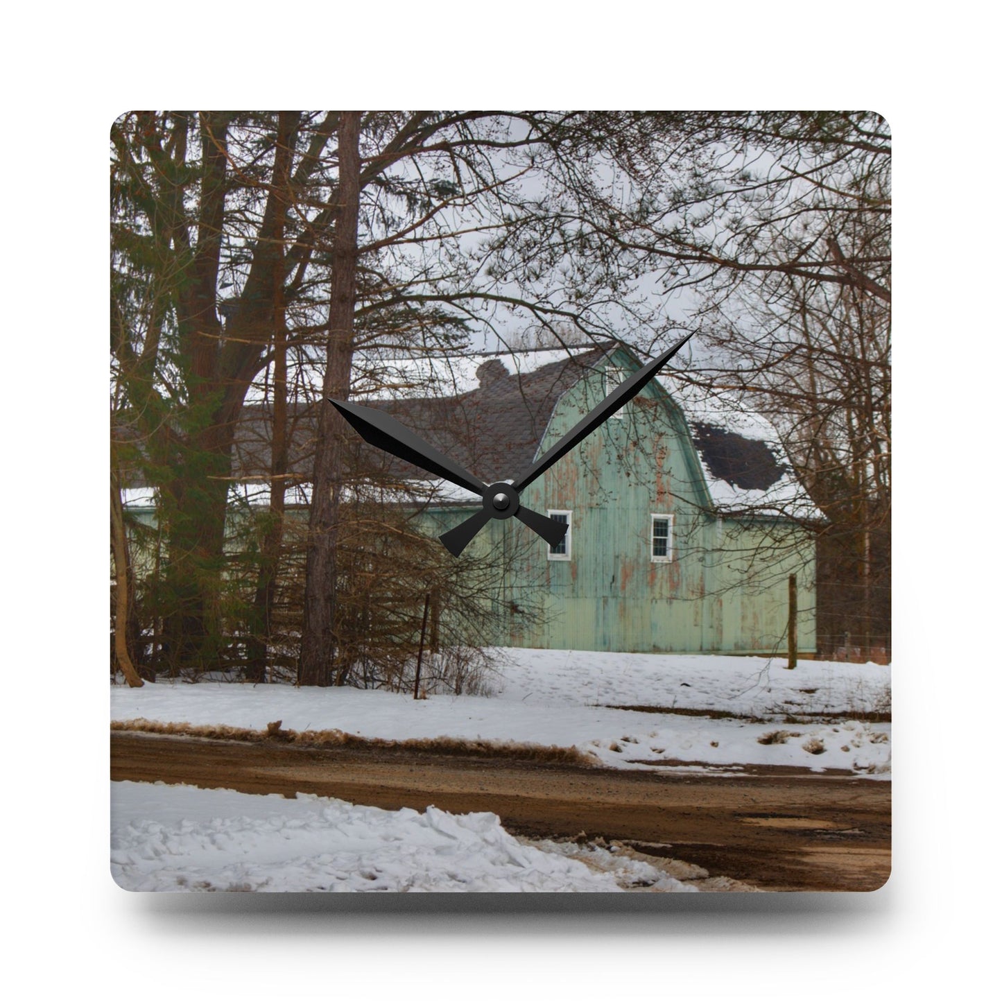 U R There Photography Hunters Creek Meadow Green Rustic Farmhouse Acrylic Analog Wall Clock