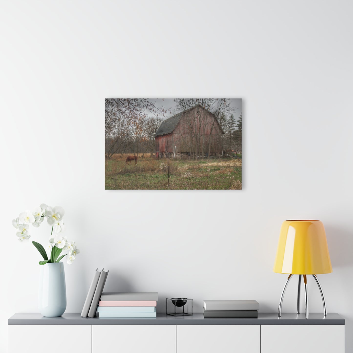 U R There Photography Blair Road Barn and Horse Rustic Farmhouse Acrylic Wall Print