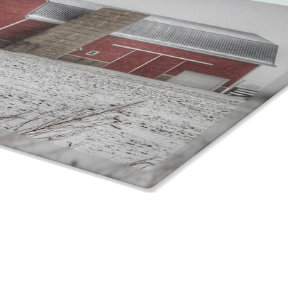 U R There Photography Winter Red Rustic Farmhouse Tempered-Glass Cutting Board