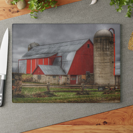 U R There Photography Slattery Roadside Red II Rustic Farmhouse Tempered-Glass Cutting Board