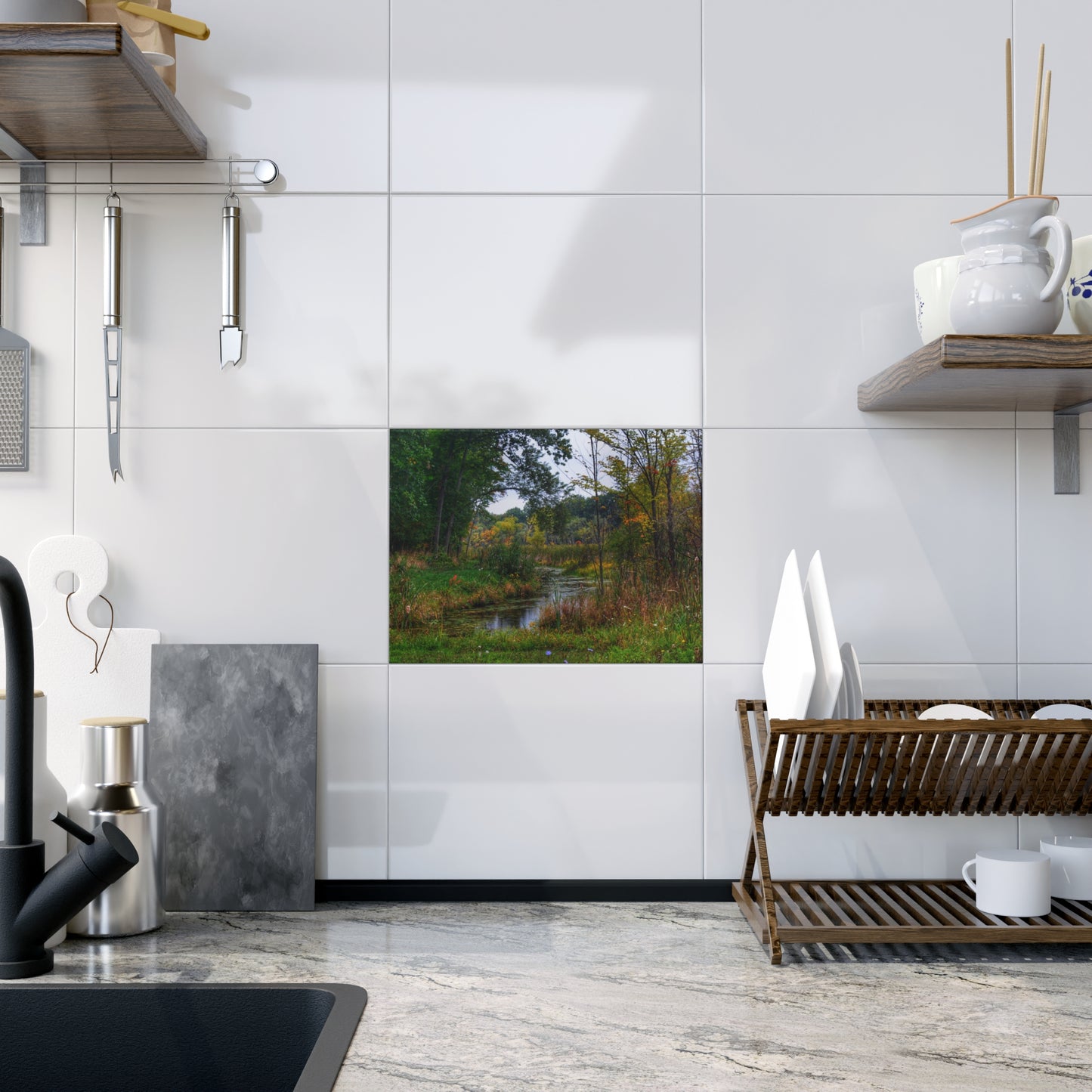 U R There Photography A River Runs Through It Rustic Farmhouse Decorative Ceramic Tile 6" × 8" Glossy